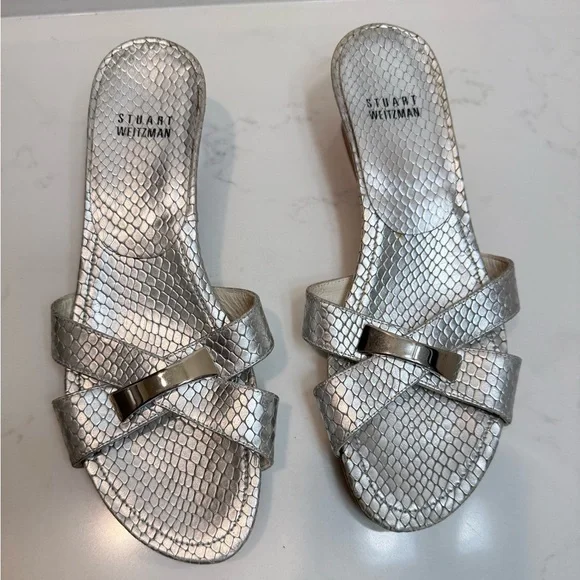 【関税&送料込】Stuart Weitzman Sandals Silver Stuart Weitzman Women's Silver Glitter Nudistcurve Ankle